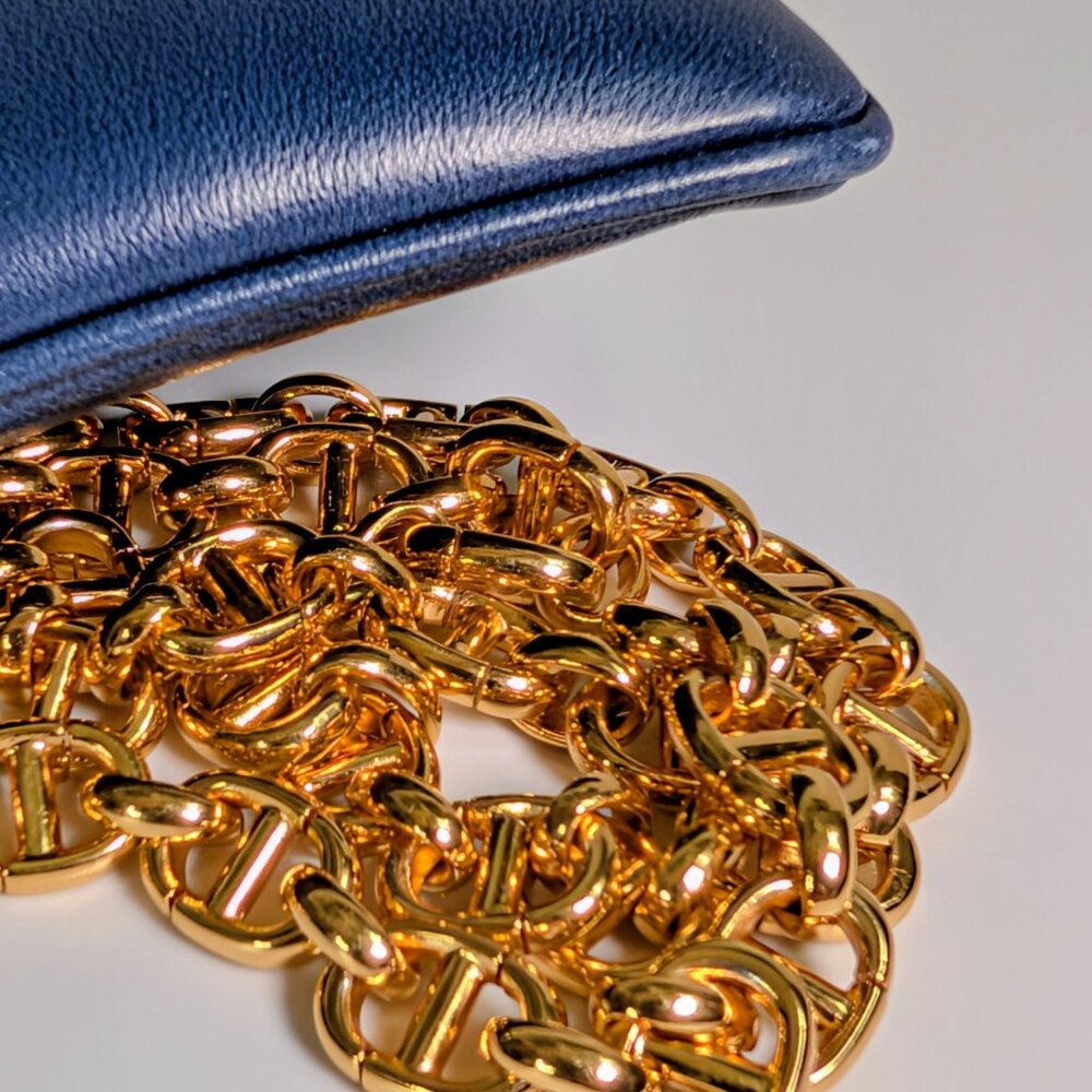 Dior Bicolor Blue Lambskin Flap Clutch with Gold-Tone Dior Chain - Picture 3 of 16
